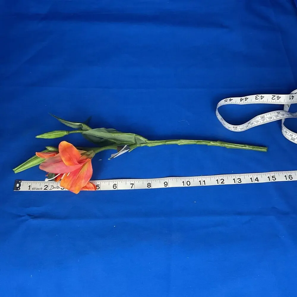 Realistic Artificial Coral Orange Lily Spray - Faux Floral Stem